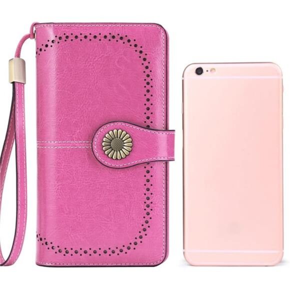 Leather Wallet for Women RFID Blocking Large Capacity Card Holder Wristlet Purse - Picture 5 of 7